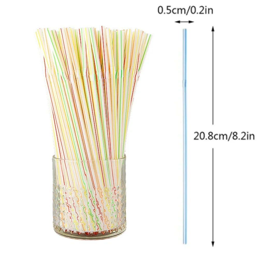 100Pcs 20.8x0.5cm Colorful Disposable Plastic Curved Drinking Straws Wedding Party Bar Drink Accessories Birthday reusable straw