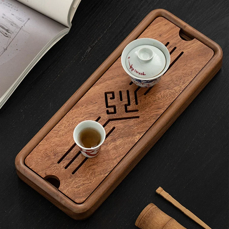

Rectangular Solid Wood Tea Tray Black Serving Drip Chinese Chaban Tea Tray Kung Fu Luxury Bandeja Madera Handcrafted Furniture