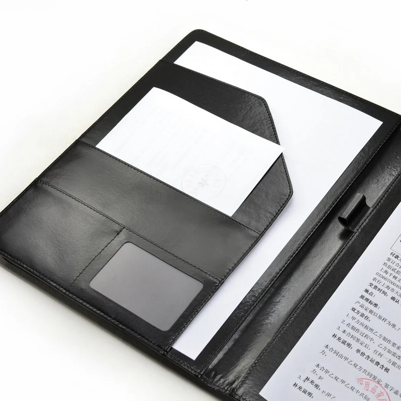 블랙 A4 가죽 Padfolio 파일 폴더, 클립보드 클립, 문서 정리함, 비즈니스 미팅 클램프, 사무실용 쓰기 패드