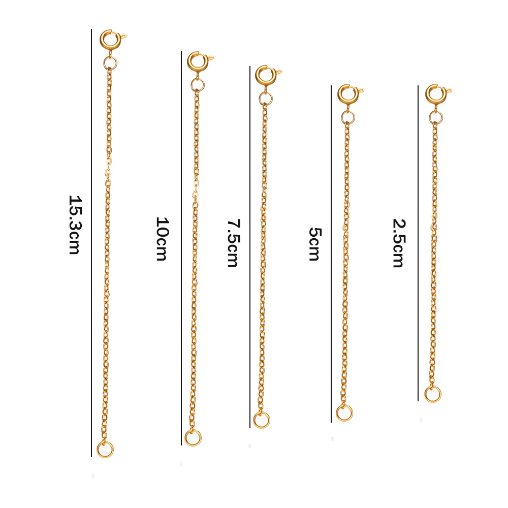 5 Stück Gold Edelstahl Halskette Armband Fußkettchen Extender Kette für DIY Frauen Verlängerung Schmuckherstellung 2,5/5/7,5/10/15,3 cm – Detail 1