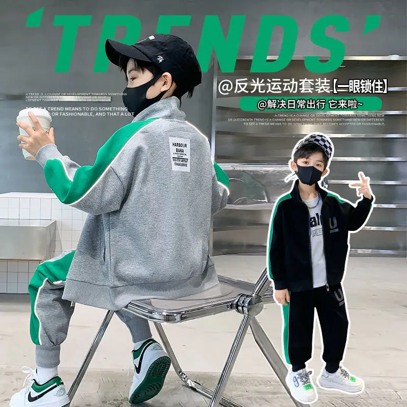 

Korean 2022 New Big Kids Boys Clothing Set Autumn Jackets + Pants 2 Pcs Fashion Sports Suit Boy Clothes Children For 4-14 Years