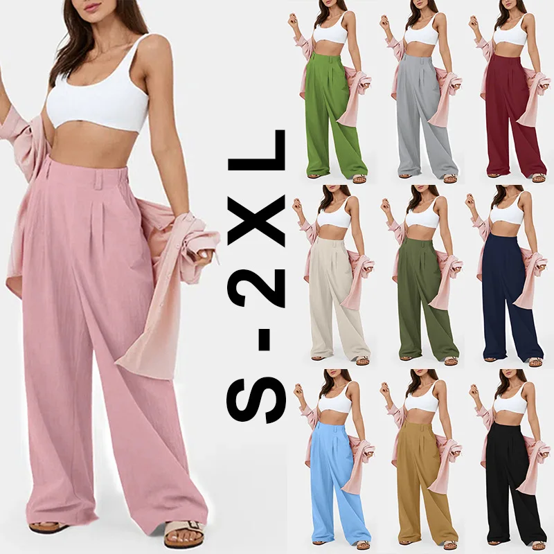 

Aopeiya 2023 traf store Korean reviews many clothes pure cotton high waisted wide leg pants casual loose Women's pants