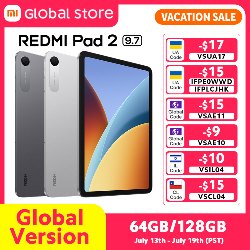  New Xiaomi Redmi Pad 2 9.7" Global Version 7600mAh Battery 8MP Camera 64GB / 128GB ROM Snapdragon 8-core CPU 120Hz