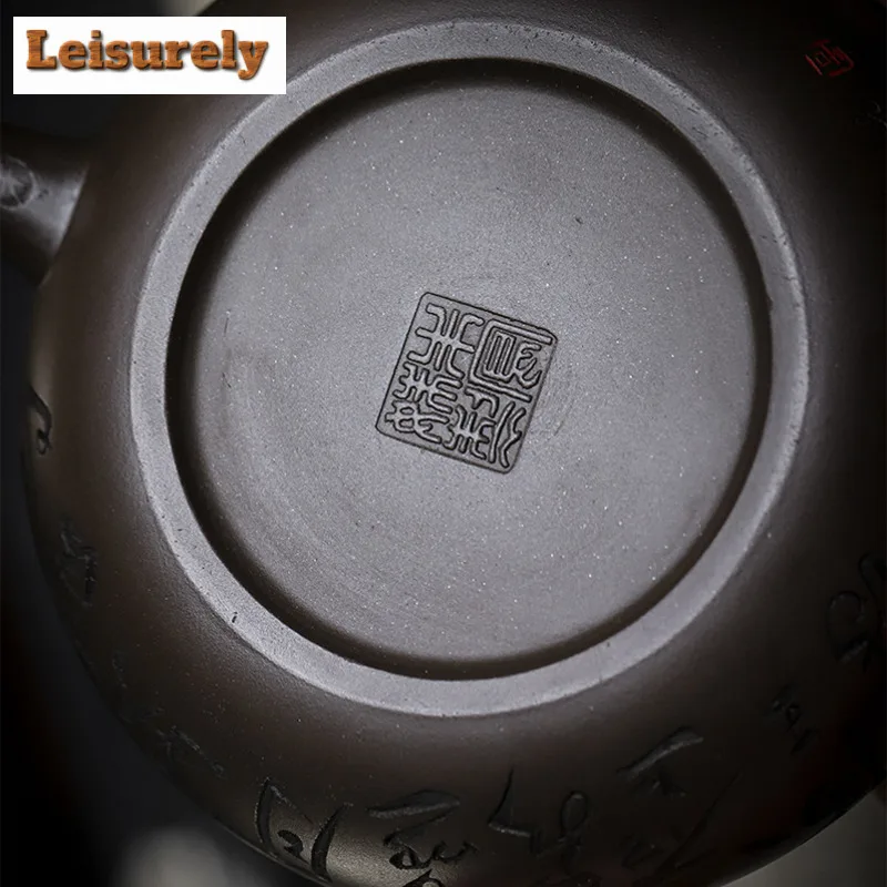 330ml Ancient Yixing Purple Clay Teapots Handmade Flat jade Pot Raw Ore Purple Mud Kettle with Infuser Chinese Zisha TeaSet Gift