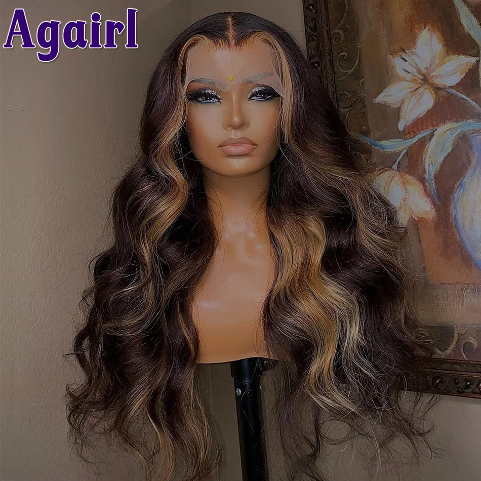 

Highlight Blonde with Brown Transparent Lace Closure Human Hair Wigs 13x6 13x4 Body Wave Lace Front Wig Pre Plucked 5X5 Lace Wig