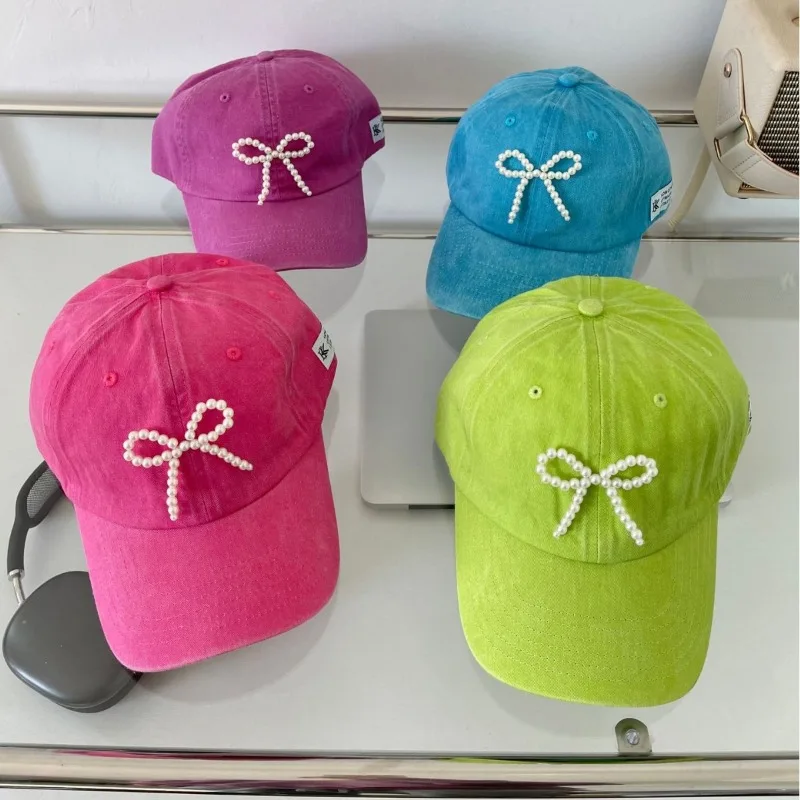 

Korean Niche Design Pearl Bow Outdoor Sports Hat Women Spring and Summer Versatile Sunshade Soft Top Fashion Baseball Cap Gorras