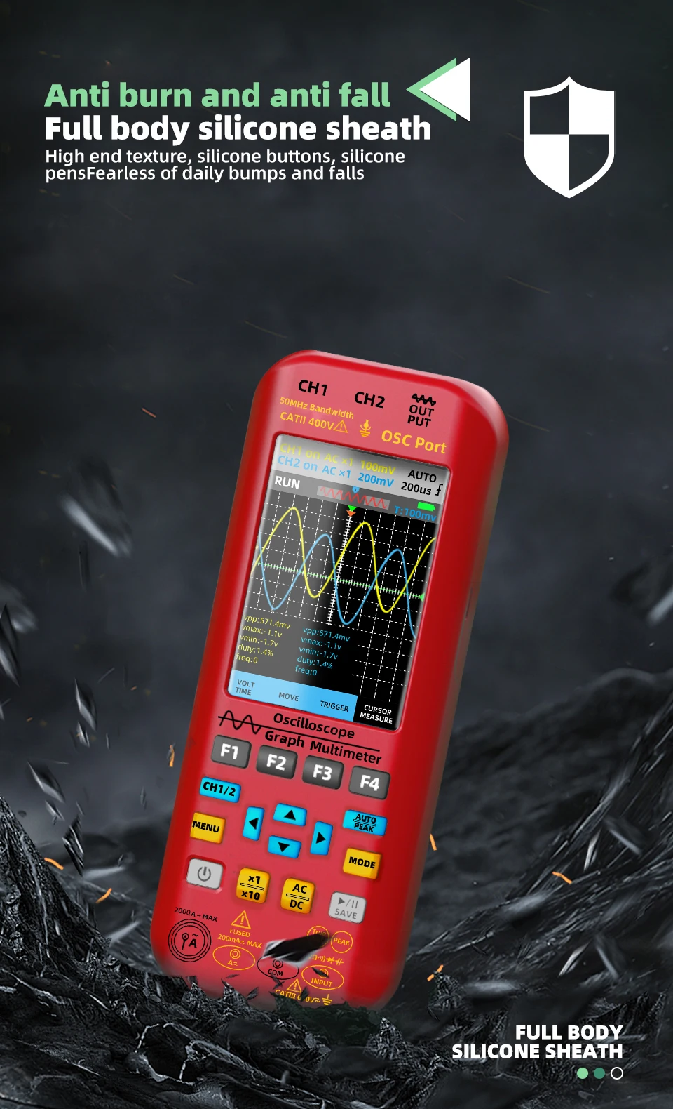 BSIDE 50MHz Digitales Oszilloskop Multimeter 4-in-1 Zweikanal 50MHz Bandbreite AC DC Spannung Strom OHM Multifunktionstester – Detail 13