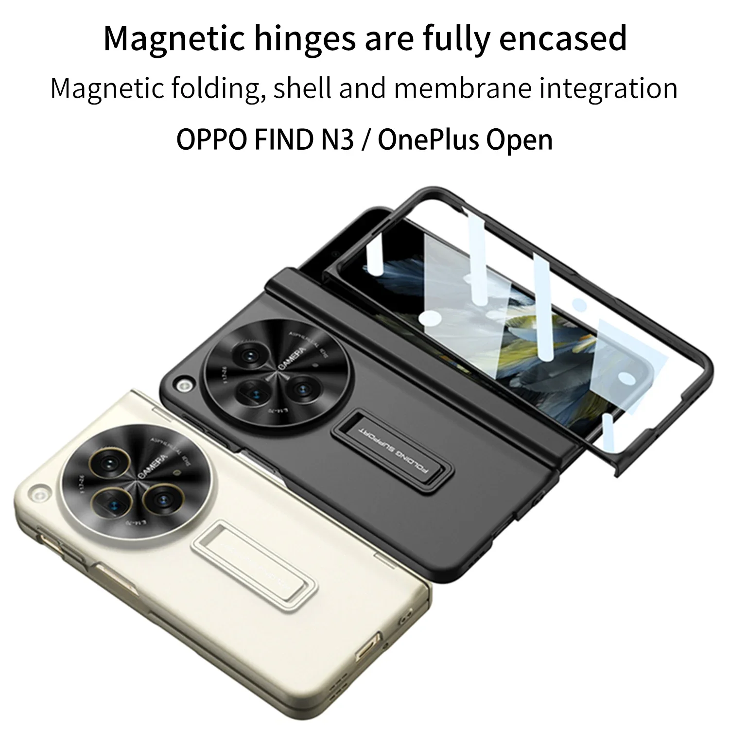 For OnePlus Open Case Skin-Friendly Matte Bracket Folding Hinge With Tempered Film All Inclusive Shockproof Protective Hard Case