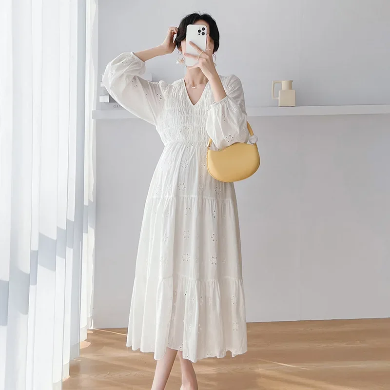 

Maternity Wear Clothing New Solid Color Hollow Dress Spring Summer Loose Before Pregnancy After Pregnancy All-match Sweet Dress