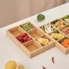 Hot selling Rectangular 6-compartment food tray & square 9 grid wood tableware snack plate sauce platter hot pot restaurant tray 5