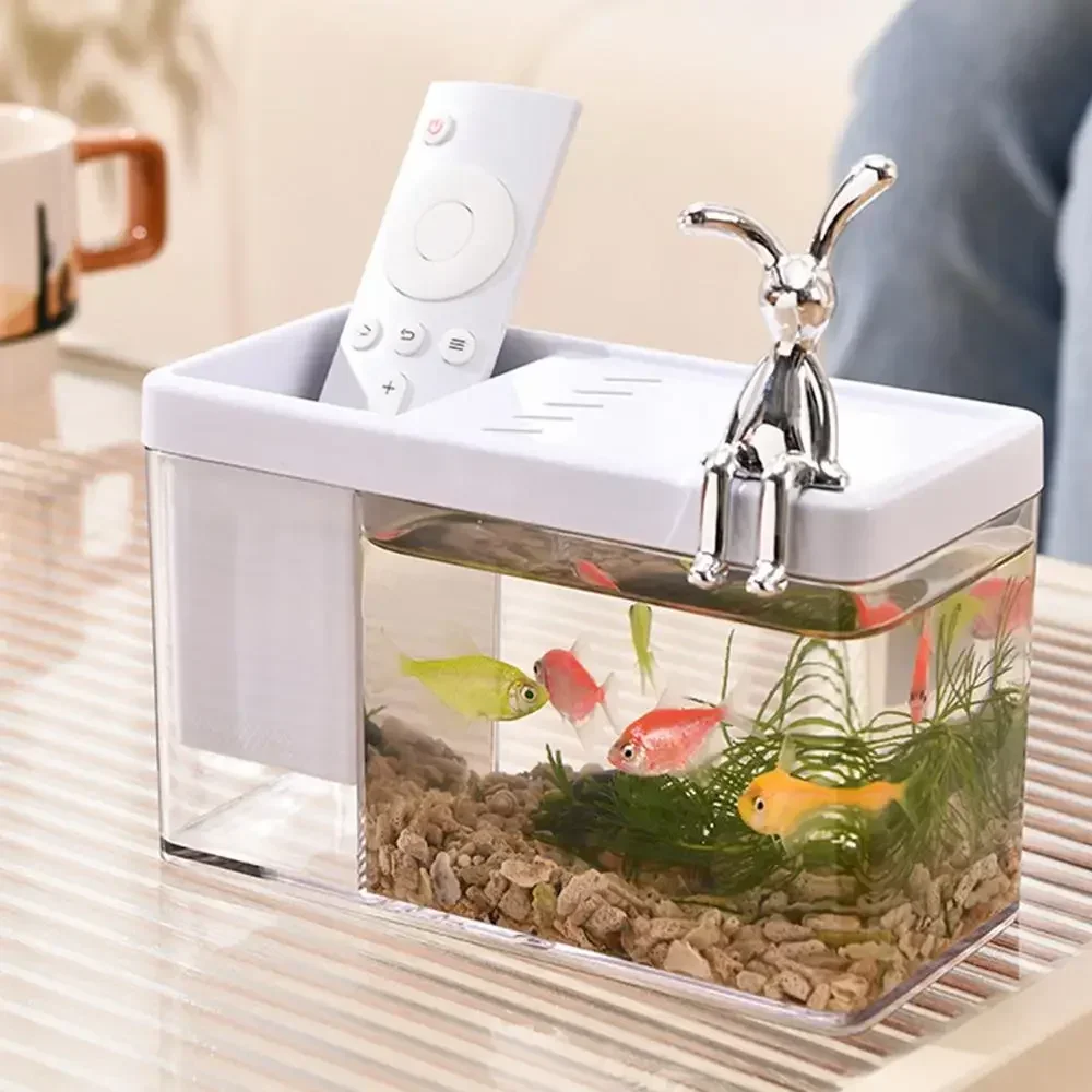 Aquarium Mini Fish Tank Ornamental Fish Table Box Landscape Creative Small Tropical Tank Table Organizer Storage
