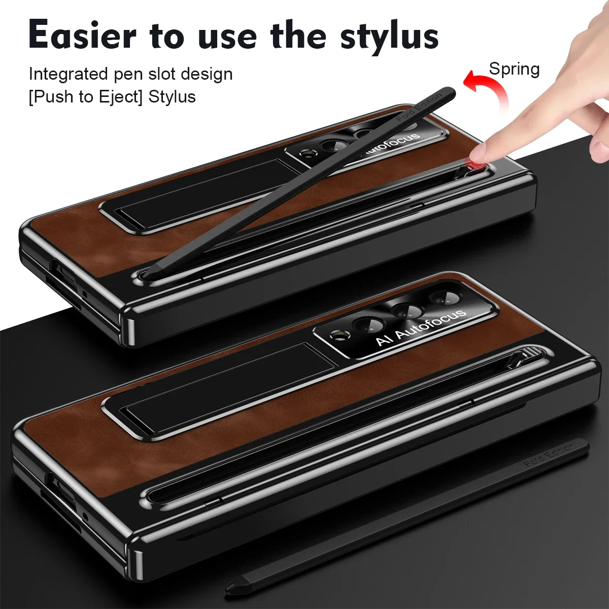 Retro Leather Folding Stand Phone Case For Samsung Galaxy Z Fold 4 Galaxy Z Fold 5 Matching pens Retro Support Fold Phone Covers