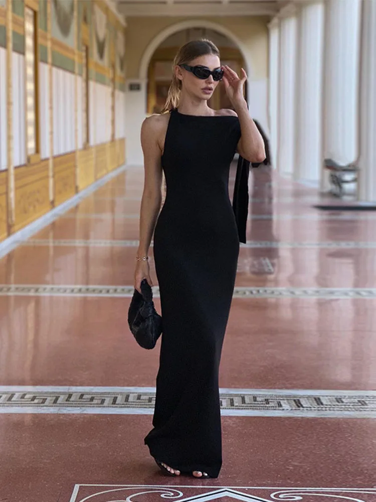 Women's Hot Sweetheart Long Dress New Fashion Asymmetric Temperament Slim Package Hip Simple Tie Dresses 4