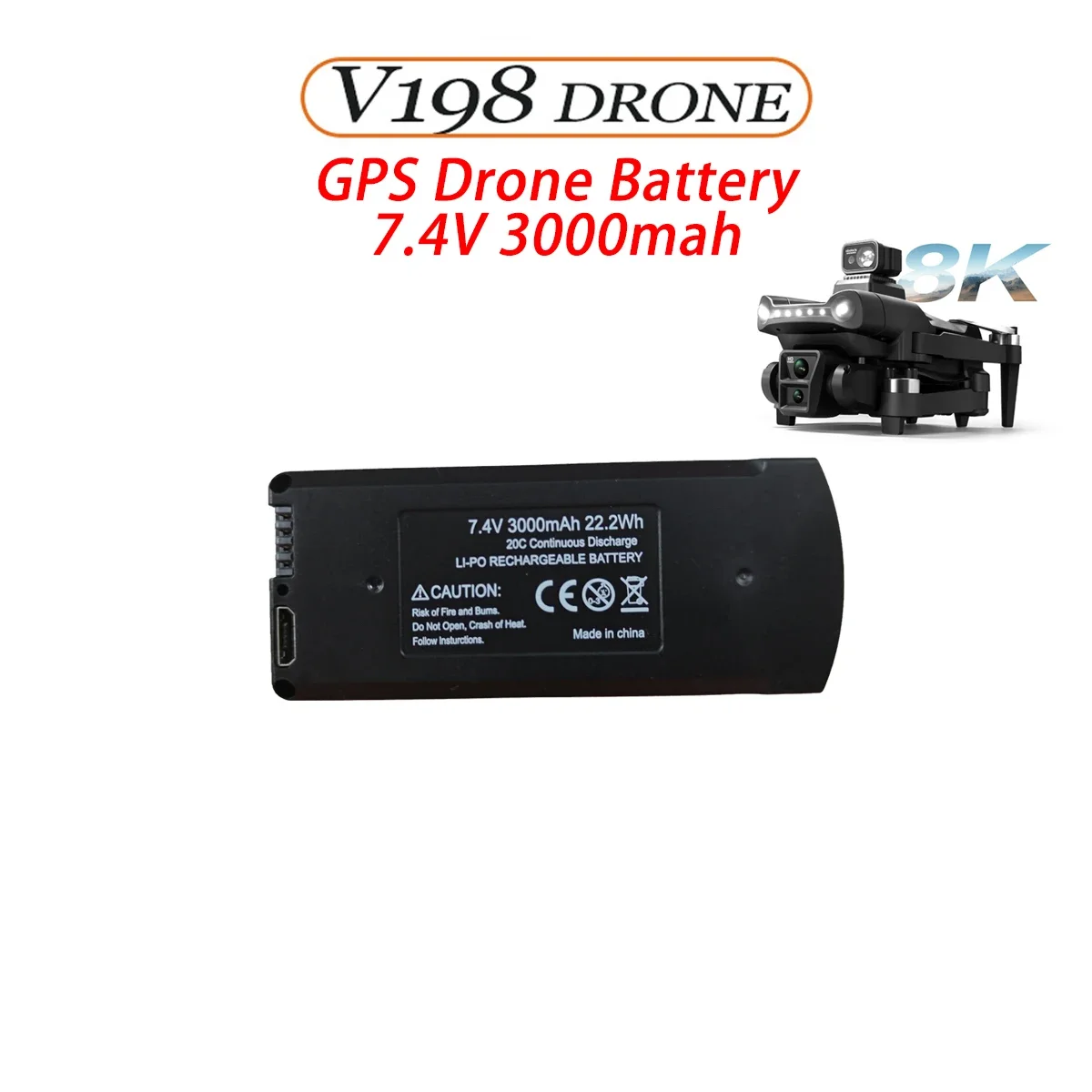 V198 GPS Drone Battery Original 7.4V 3000mAh V198 MAX PRO 8K Drone Battery Packs For V198 GPS RC Quadcopter Spare Accessories