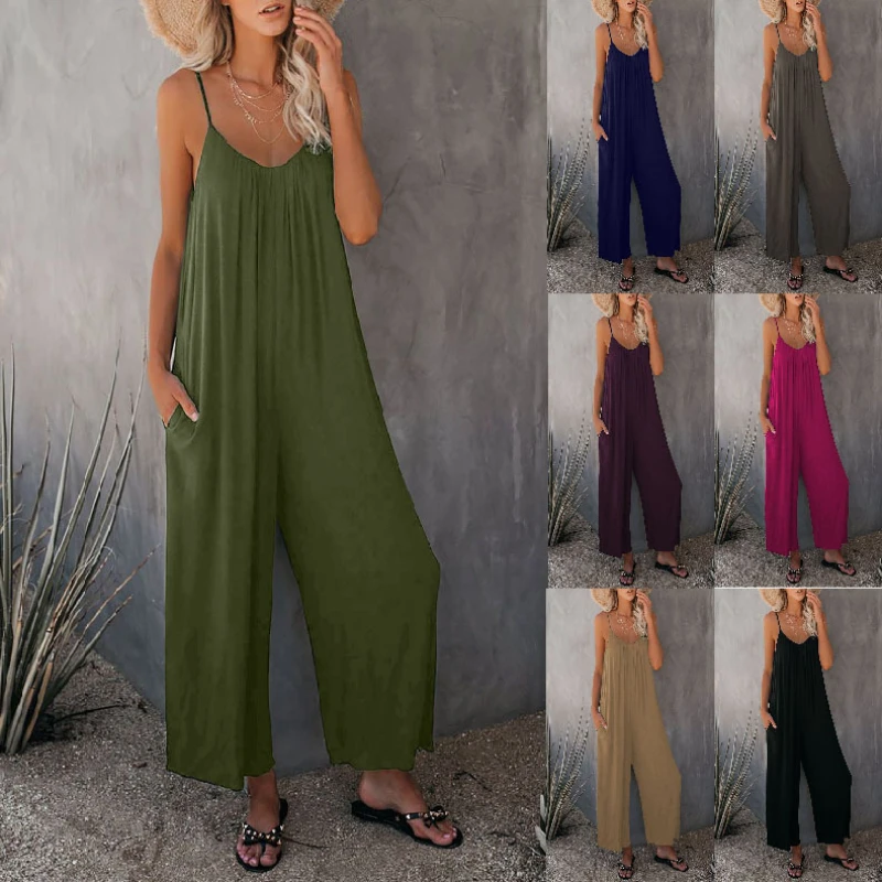 

Strap Jumpsuit Women's 2023 Summer New Solid Color Pocket Casual Loose Casual Jumpsuit Overalls