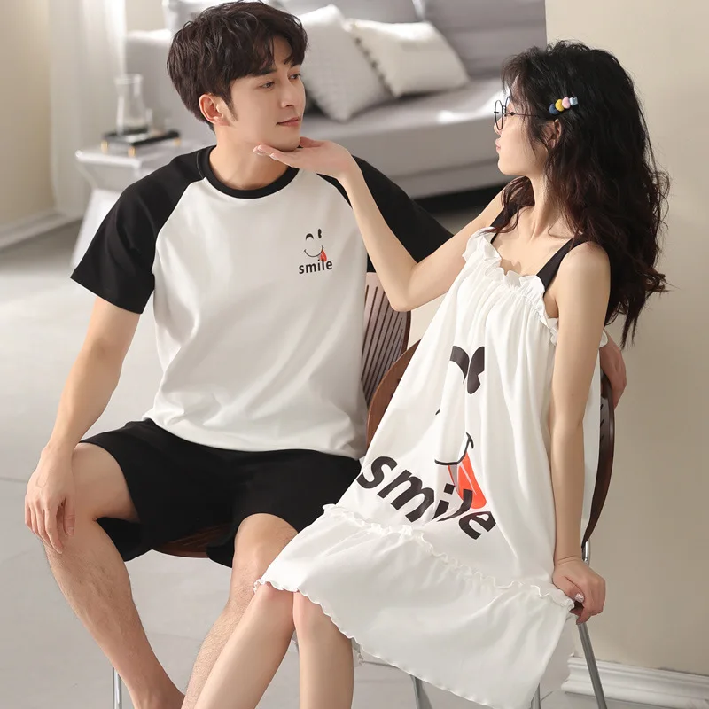 Newest Summer Couple Pajamas Set Shorts Sleepwear Women Nightgowns Men Cotton Pijama 2023 Korean Fashion Nightwear Hombre Pyjama