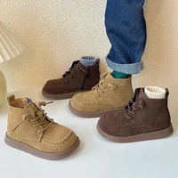 Kids Short Boots Retro Versatile Children Ankle Boots British Style Side Zip 2025 Autumn New Boys Girls Leather Boots Soft Sole