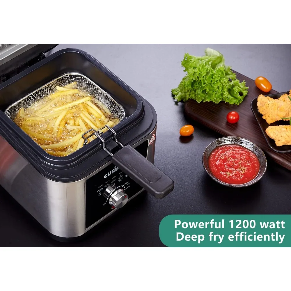 Electric Deep Fryer with Basket and Drip Hook, 2.6Qt Oil Capacity Fish Fryer, Removable Lid with View Window
