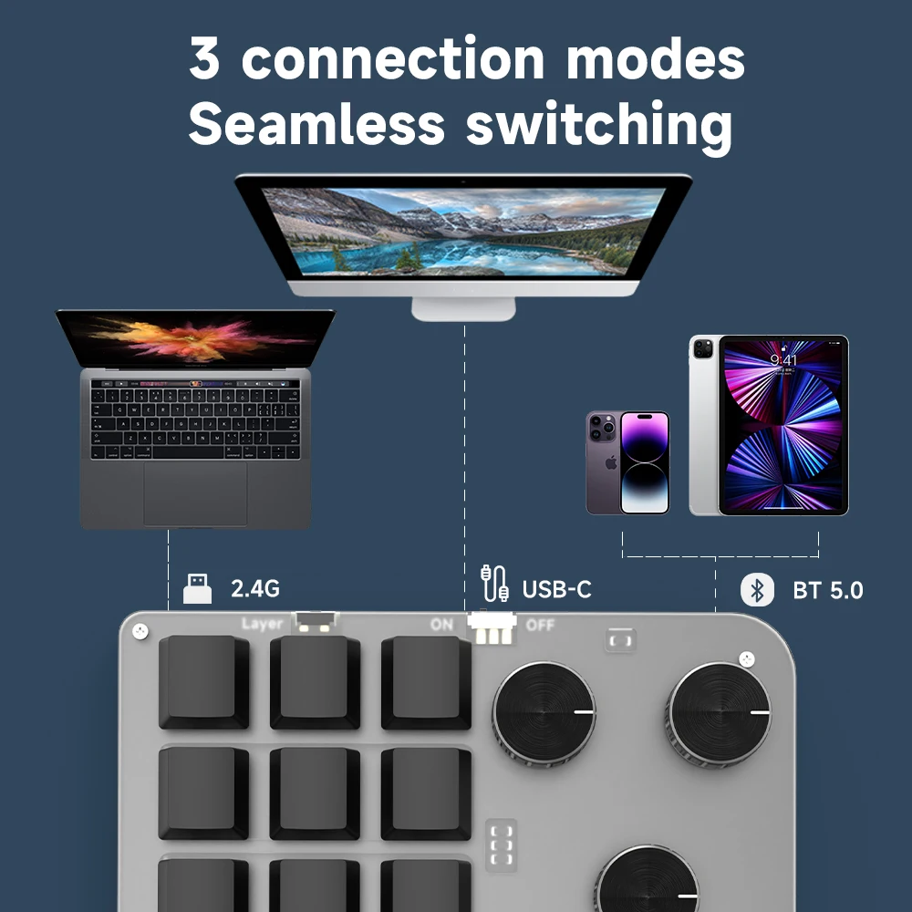 미니 USB 프로그래밍 사용자 정의 매크로 12 키 4 손잡이 RGB BT 기계식 키보드 Photoshop 게임 키패드 기계식 핫스왑 매크로 패드
