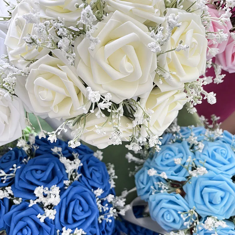 Wedding Flowers Bridal Bridesmaids Bouquet Foam Rose Babys Breath Bride Bouquet Wedding Accessories Table Centerpiece Decoration