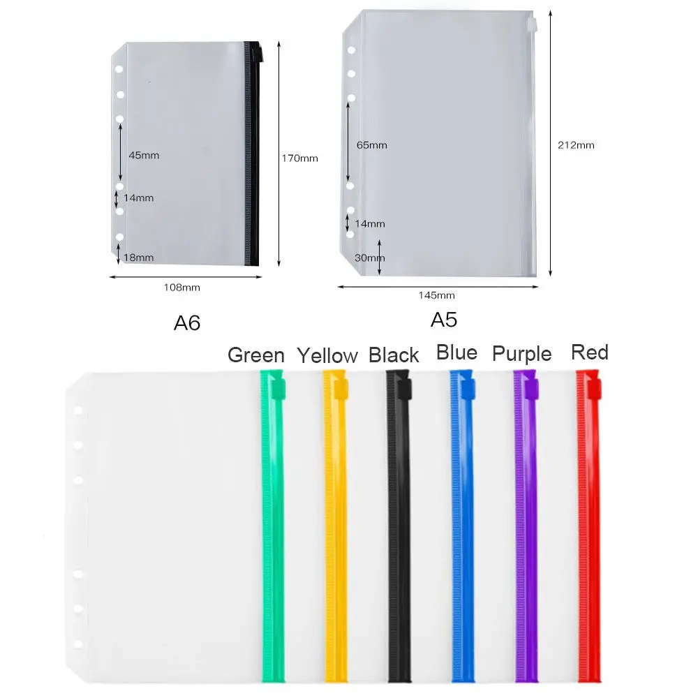 Loose Leaf Bags Waterproof Document Filing Bags 6 Ring Binder Zipper Folders Binder Pockets A5 A6 Size Notebook file folder file holder