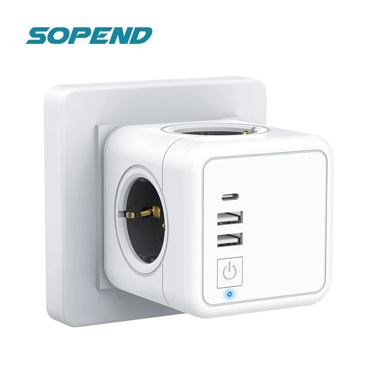 Multiprise Usb C Plug Socket Power Strip electrical socket power strip power socket wall socket extender Switch Extension 4 Outlets Euro Powercube Network Filter Overload Protection for Home