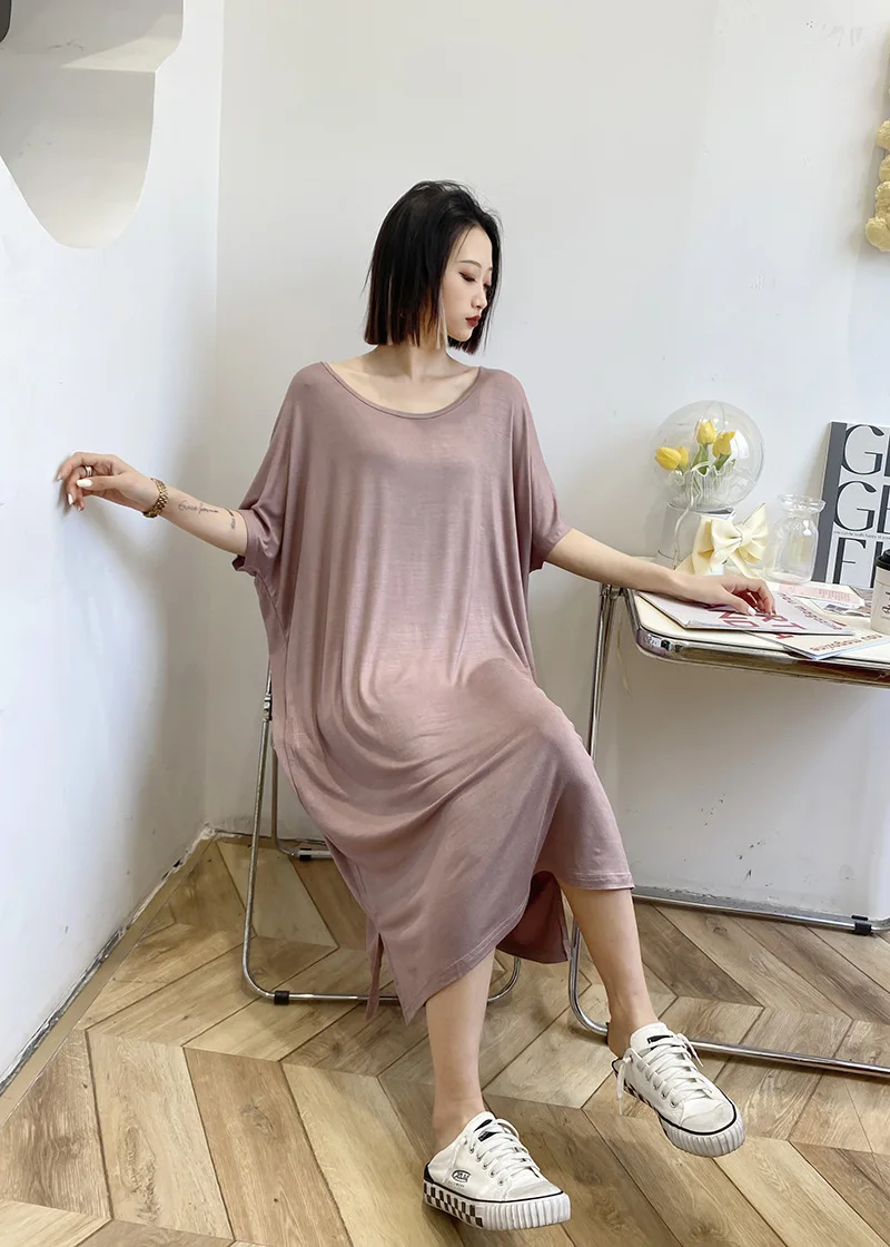 Fdfklak Komfortable Baumwolle Modal Nacht Kleid Frauen Nachthemd Kurzarm Lose Sleep Sommer ladys Nachtwäsche Nachthemden – Detail 3