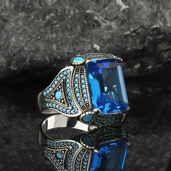 Men's Luxury Ring Personality Retro Domineering Gem Sapphire Ring To Attend The Banquet Party Business Jewelry