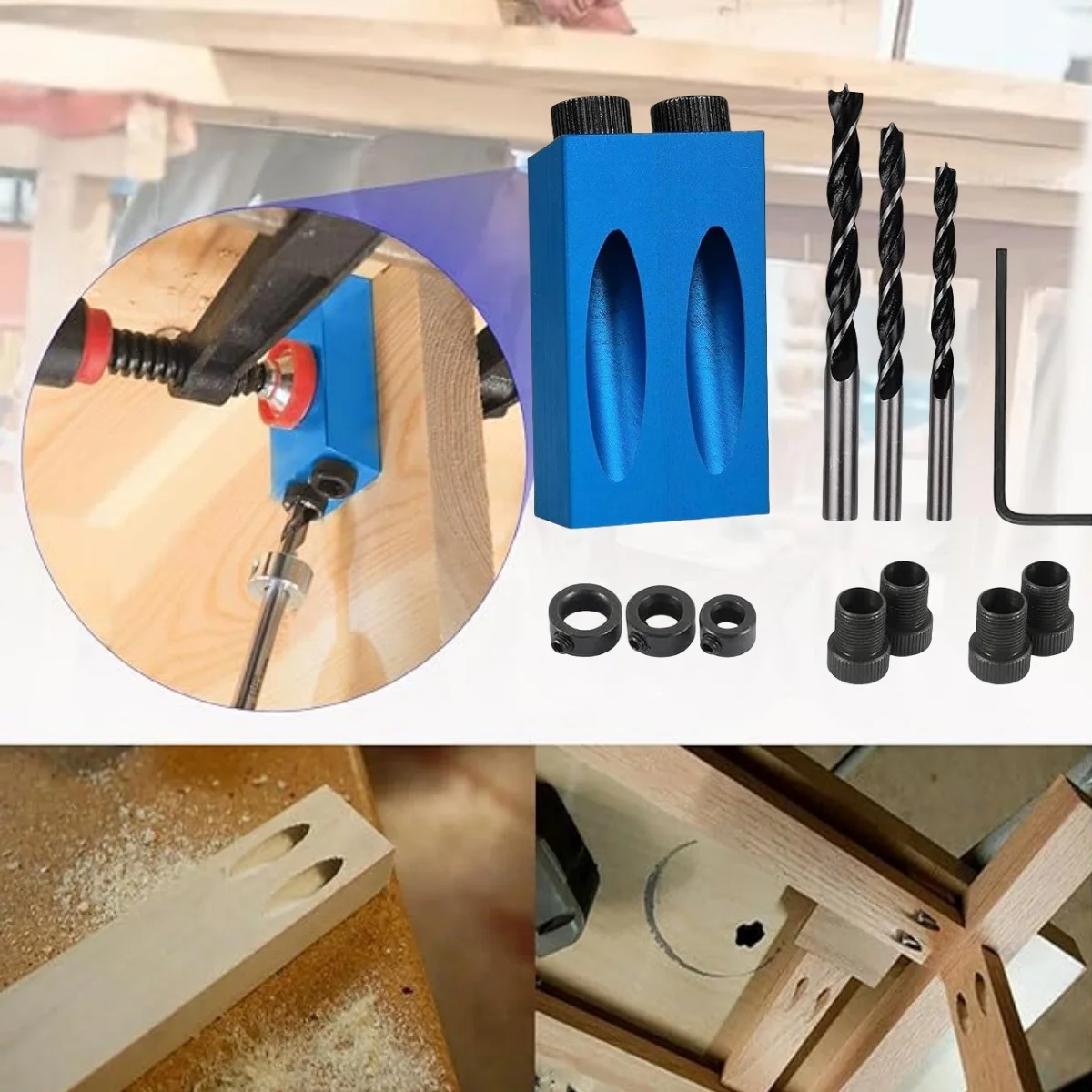 15 Degree Pocket Hole Screw Jig Dowel Drill Joinery Kit Positioner Locator Tool Carpenters Wood Woodwork Guides Joint Angle Tool