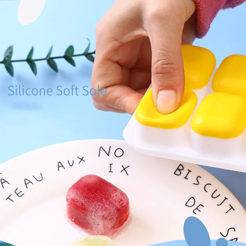 Square 14-cell Ice Cube Mold With Lid Silicone Soft Bottom DIY Ice Cream Maker Making Cube Trays Reusable Kitchen Tools
