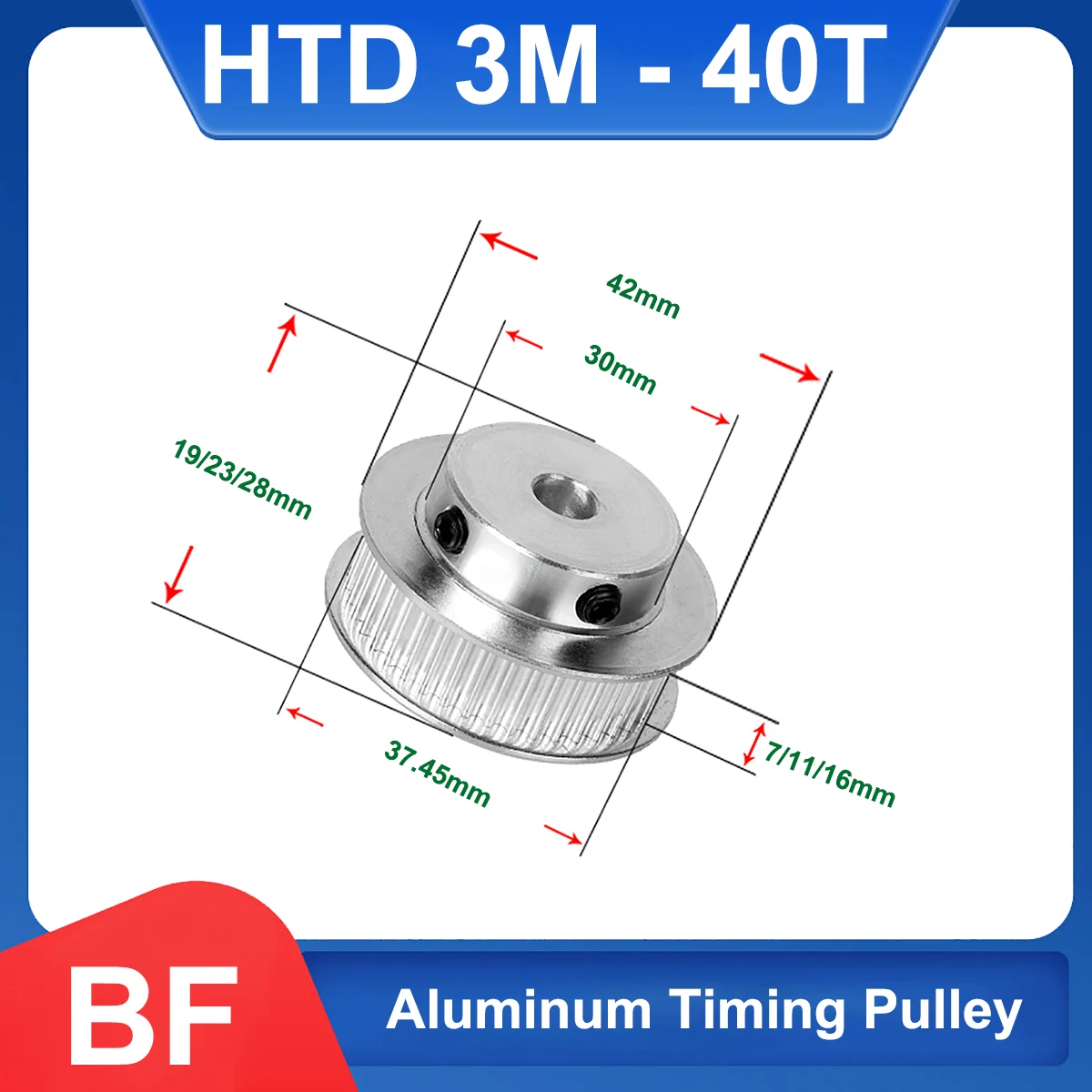

40 Teeth HTD 3M Timing Pulley Bore 15-20mm 3M-40T BF Aluminium Synchronus Keyway Pulley Wheel For Width 7/10/15mm 3M Timing Belt