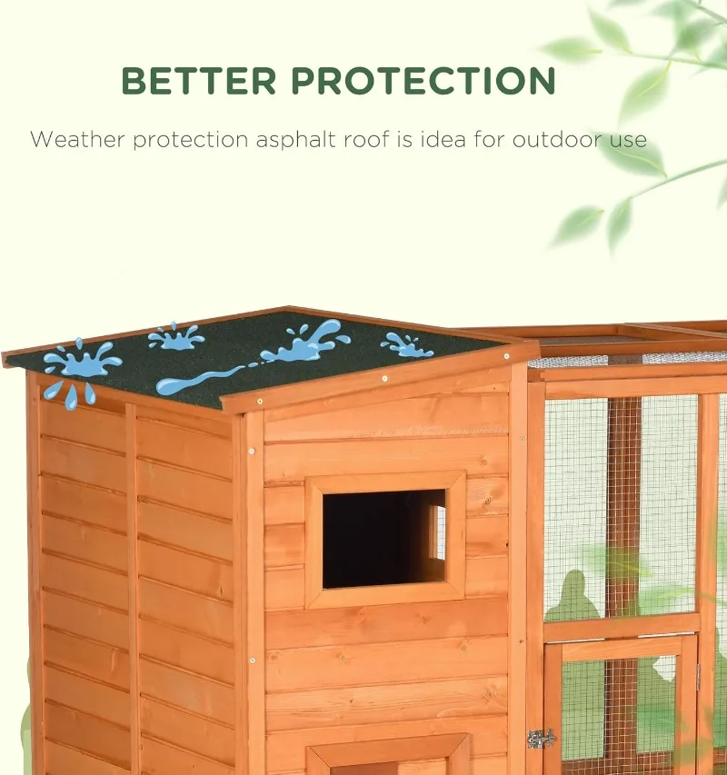 Outdoor Catio Cat House Wooden Feral Cat Shelter Cage with Platforms Waterproof Asphalt Roof Ramps 77" L Natural
