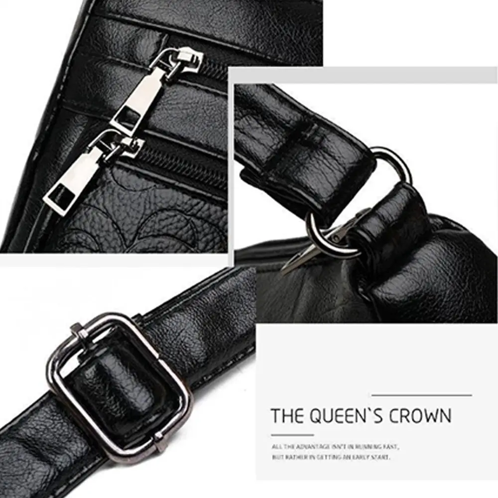 Fashion PU Leather Buying Vegetable Bag Multi-layer Black Shoulder Messenger Bag Elegant Middle-aged Mother's Bag Crossbody Bag