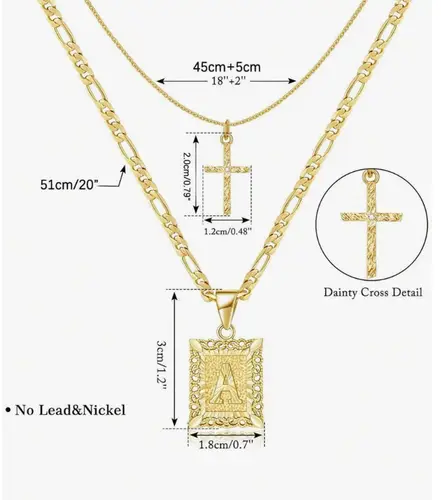 Letter Necklace Layered Initial Cross Necklace, Layering Square Letter Pendant Figaro Chain Cross Choker  for Women Girls
﻿ - Image 6