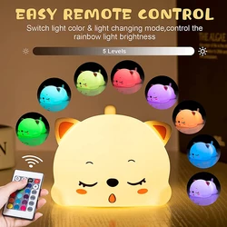 Veilleuse en forme de chat pour chambre d'enfant. Lampe en Silicone souple avec minuterie, luminaire décoratif d'intérieur, idéal pour la chambre d'un enfant 