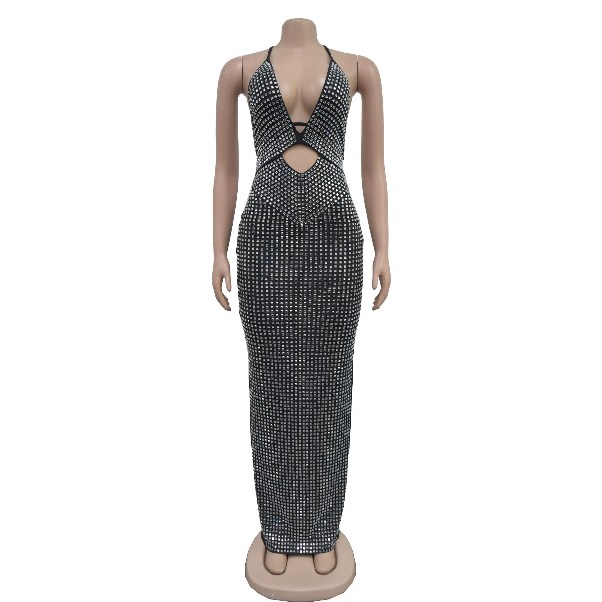 slim fit dress slacks Amaia Sequin Backless Maxi Dress in Light Blue main image 0
