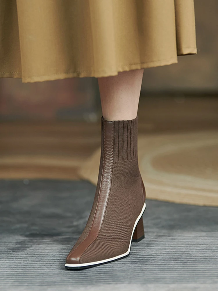 Women Chelsea High Heels Boots Winter Knitting Ankle Sock Boots Thick Pumps 2022 New Designer Ladies Shoes Casual Snow Botas New