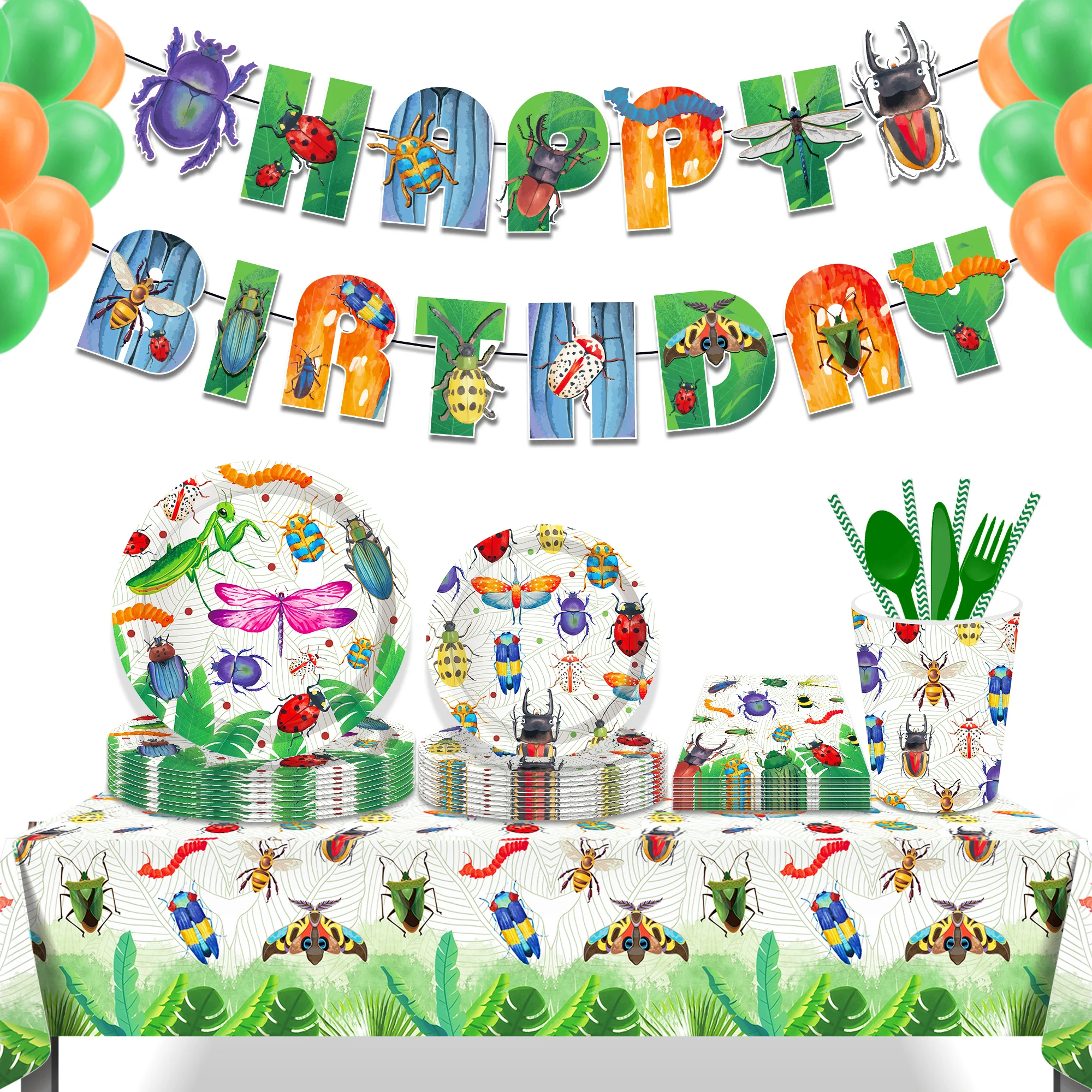 Cartoon Frühlings-Insekten und Wildtiere Geburtstags-Party-Hintergründe Dekorationen Banner Kuchenständer Tischdecken Party-Zubehör – Detail 1