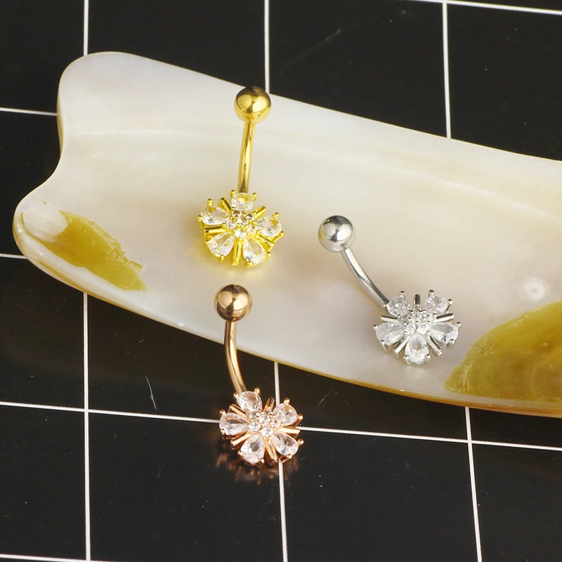 wholesales 14G Belly Button Piercing Navel Ring 316L Surgical Stainless Steel CZ Belly Piercing Ombligo Jewelry for Women mix 3