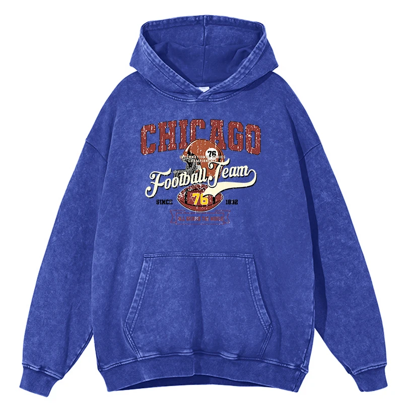 thumbnail image 1 of Sudadera con capucha del equipo de fútbol de Chicago con lavado desgastado retro para hombre, ropa de calle de gran tamaño, sudadera holgada de hip hop, sudadera con capucha 100 % algodón, 1 of 5
