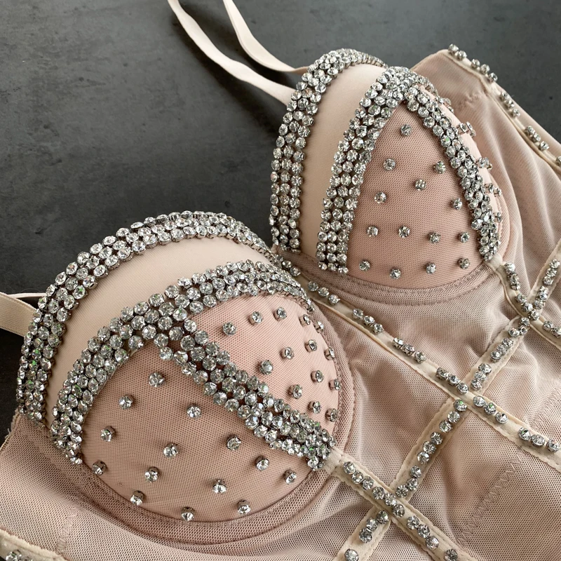 

Bustier woman Steampunk Padded Bead Sexy Slim Fit Evening mujer Crop Tops Dance Corset Chest Wrapped Dance Punk Female Club