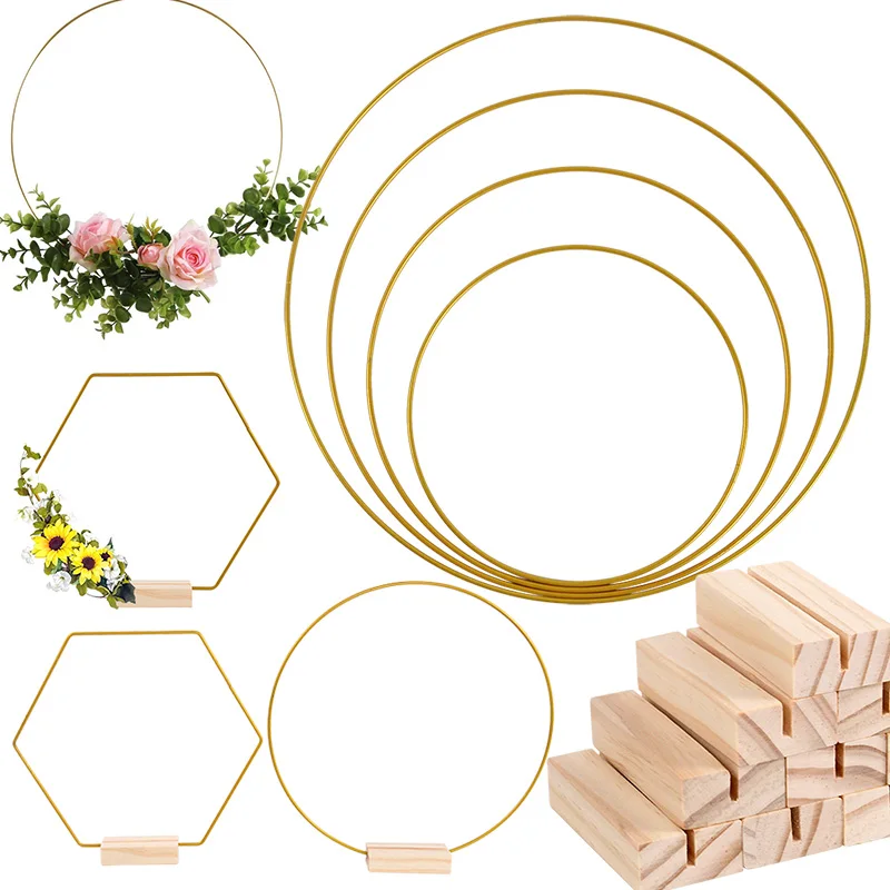 C&Z Lot De 3 Couronnes Murales Géométriques Dorées - Plantes Succulentes Artificielles - Décoration Mariage, Chambre, Nursery - 20 Cm (rond, Triangle, Carré)