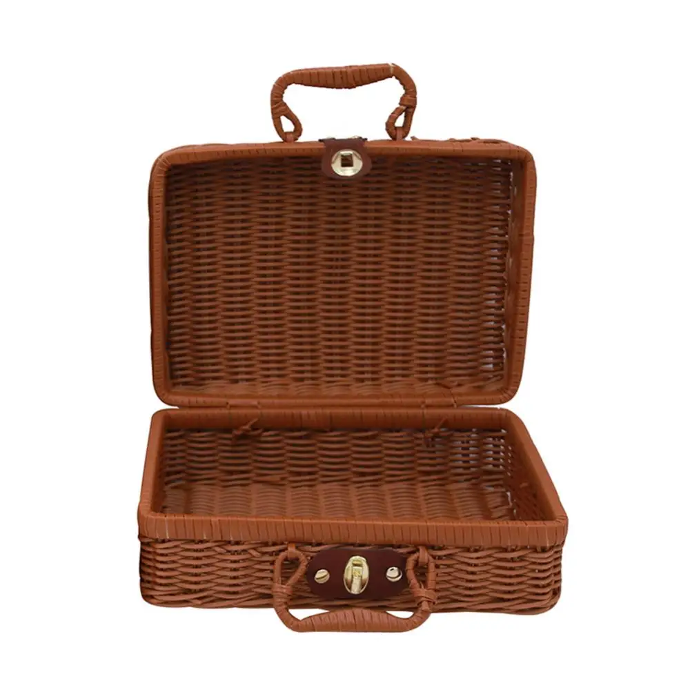 Storage Case Organizer Vintage Rattan Woven Makeup Holder Suitcase Sundries Box 5