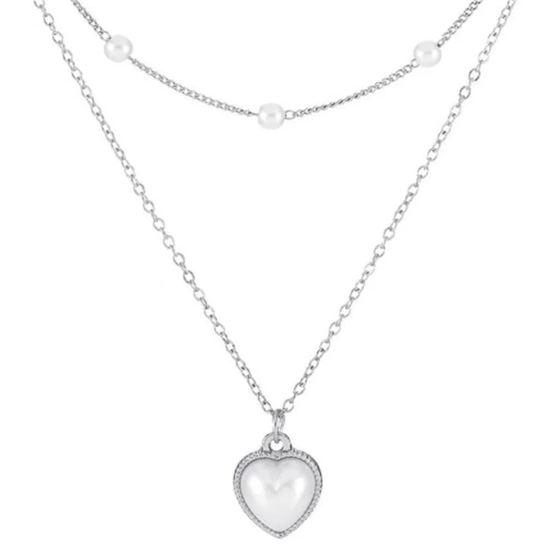 

Simple Double Layer Pearl Heart Chain Pendant Necklace Elegant Trend Clavicle Neck Necklace for Women Jewelry Gift