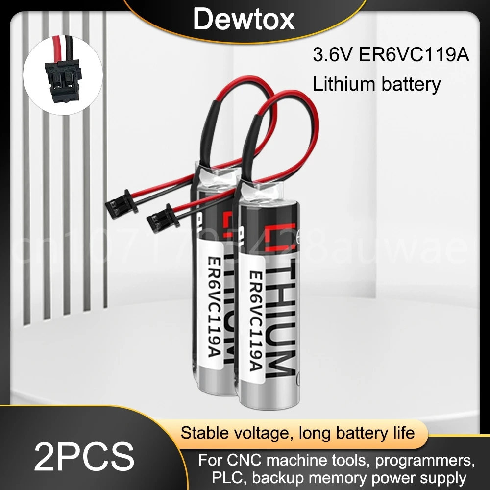 

2PCS 100% Original ER6V ER6VC119A 3.6V 2000mAh PLC Lithium Battery with Black Plug for CNC Machine Tools PLC Batteries