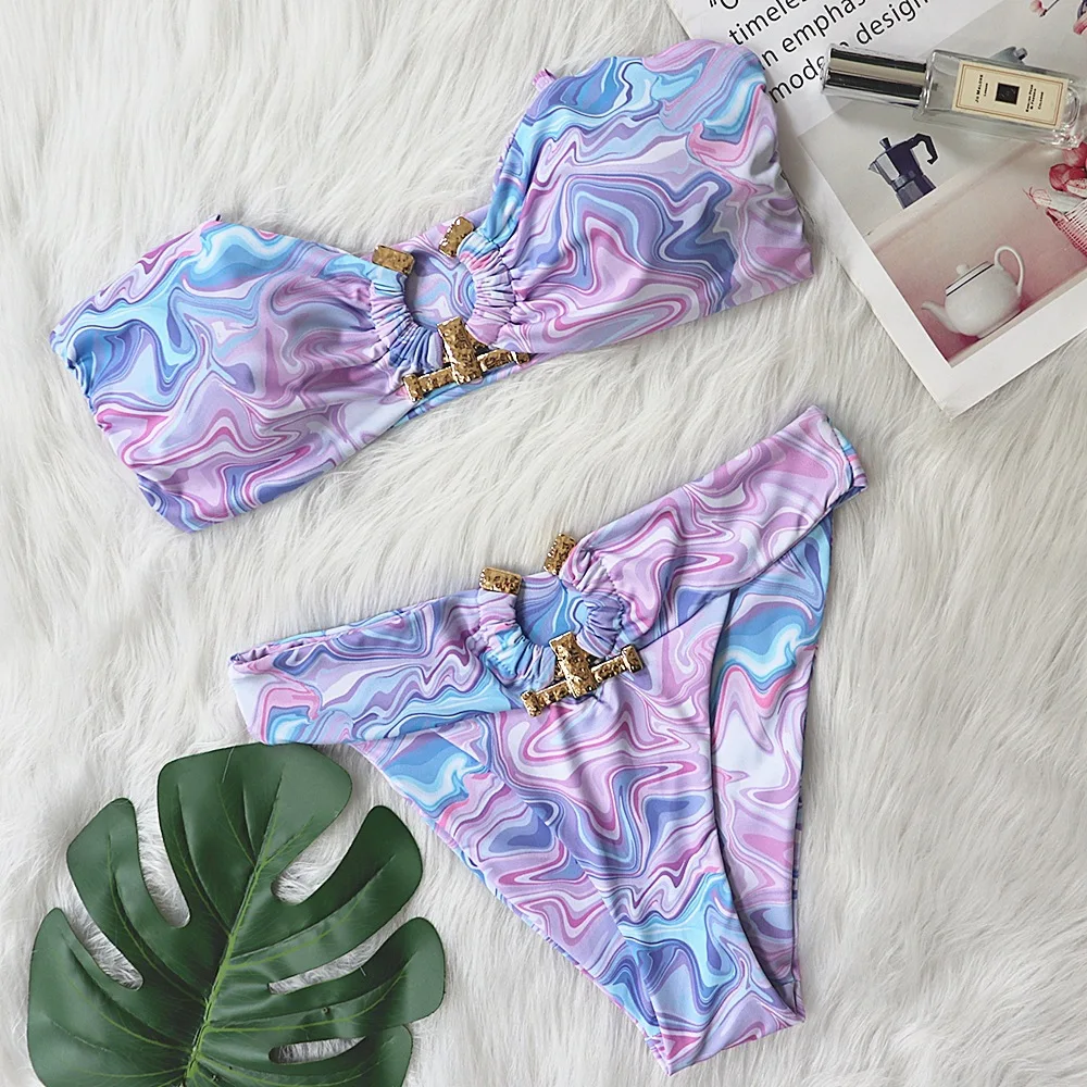 Sexy Bikini Set Female Metal Hollow Out Swimwear Women High Cut Bathing Suit Swimming Beachwear Summer Women Swimsuit Excellent