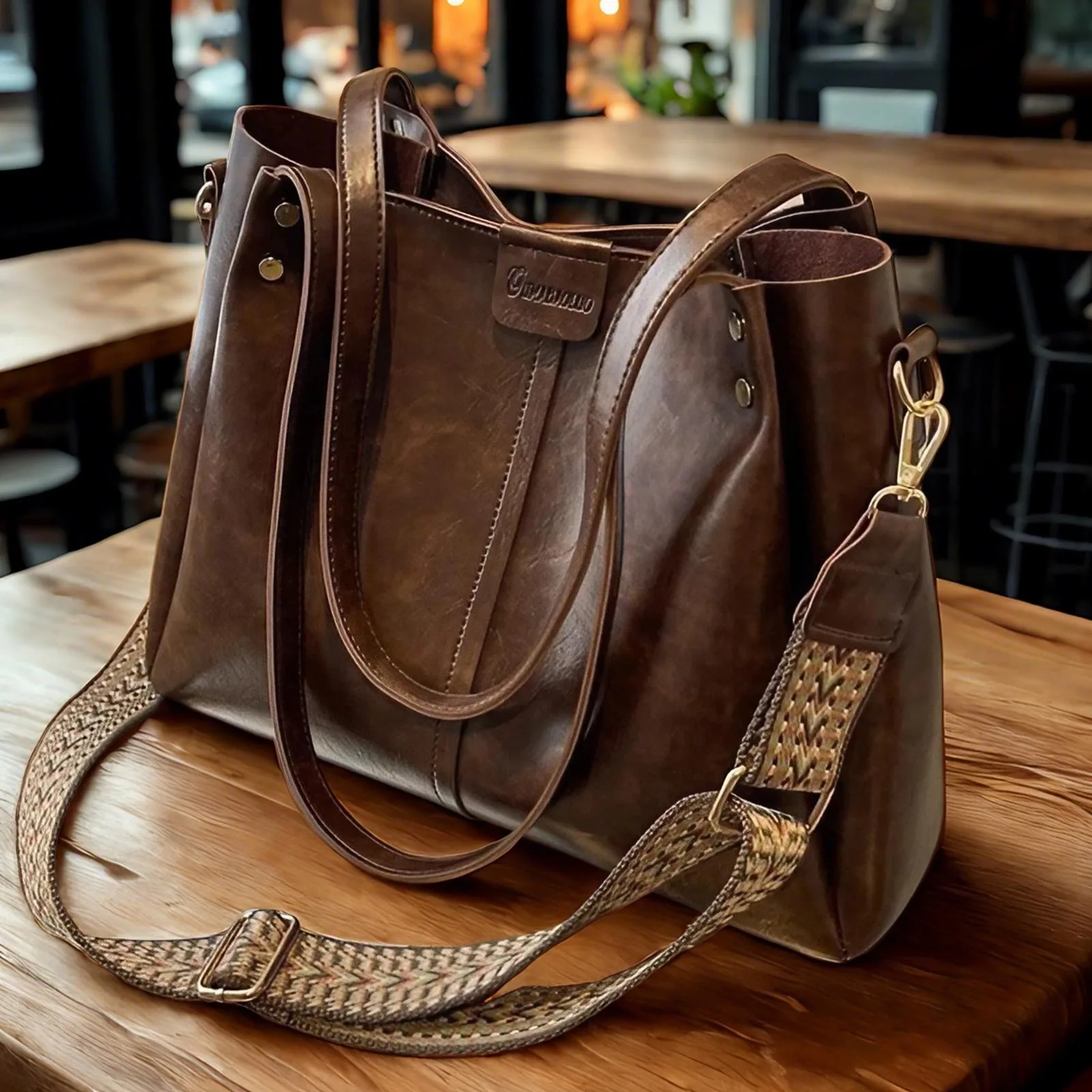 Large capacity PU leather shoulder bag with multi compartments, lightweight, waterproof, and stylish for everyday use.