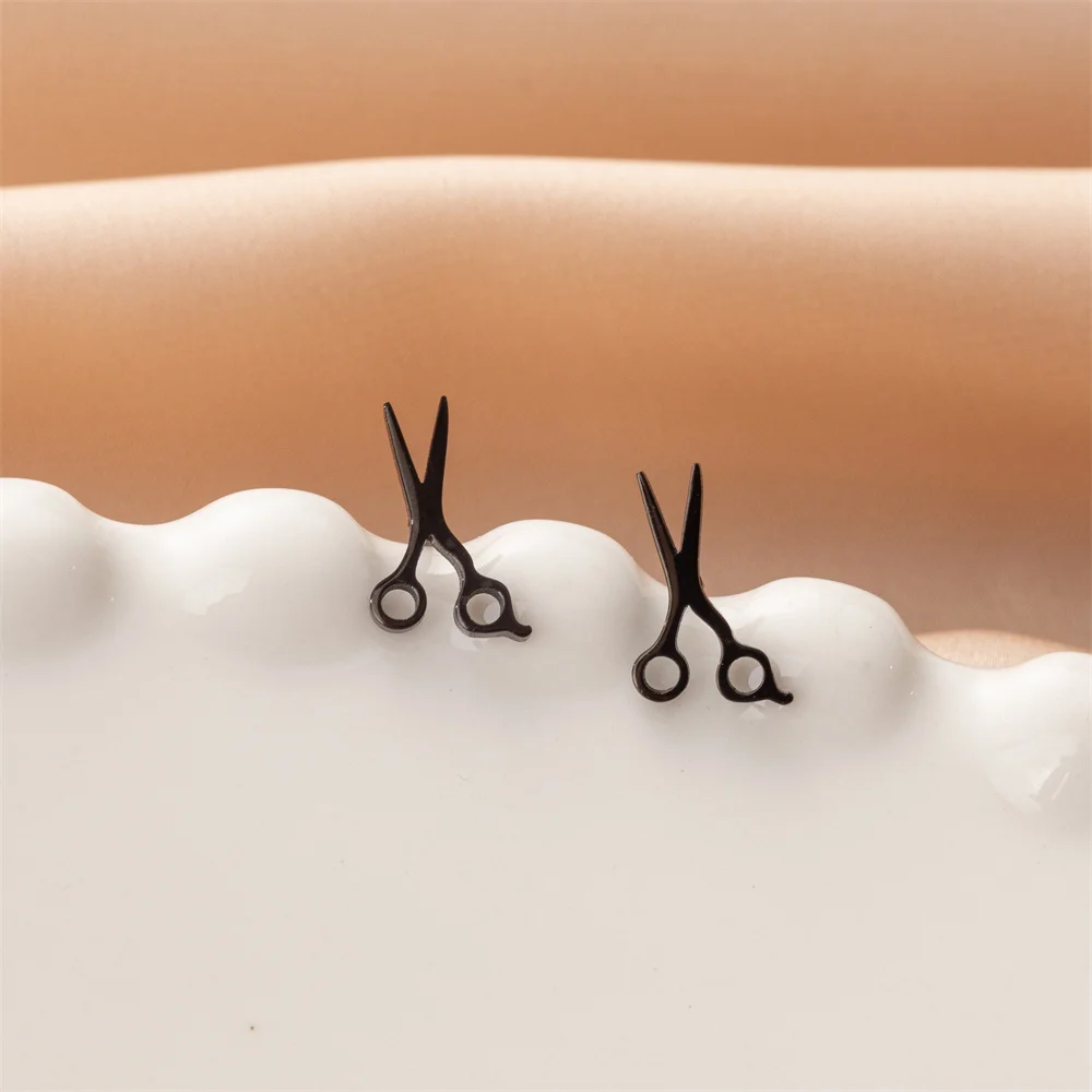 Shuangshuo 1 Paar Edelstahl-Ohrringe, Unqieu, modische scherenförmige Ohrstecker für Frauen, Punk-Schmuck, Accessoire, Geschenk – Detail 4