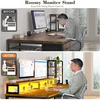 Computer Desk with Hutch and Drawers,Reversible Home Office Desk with Monitor Shelf, Gaming Desks with Power Outlets, Customized 6