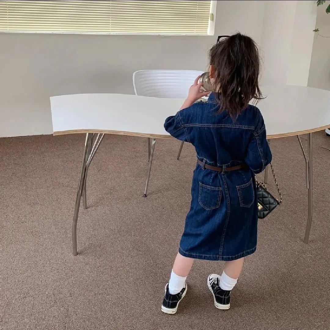 Spring summer baby children kids girl Belt denim casual cotton dresses Children's clothes